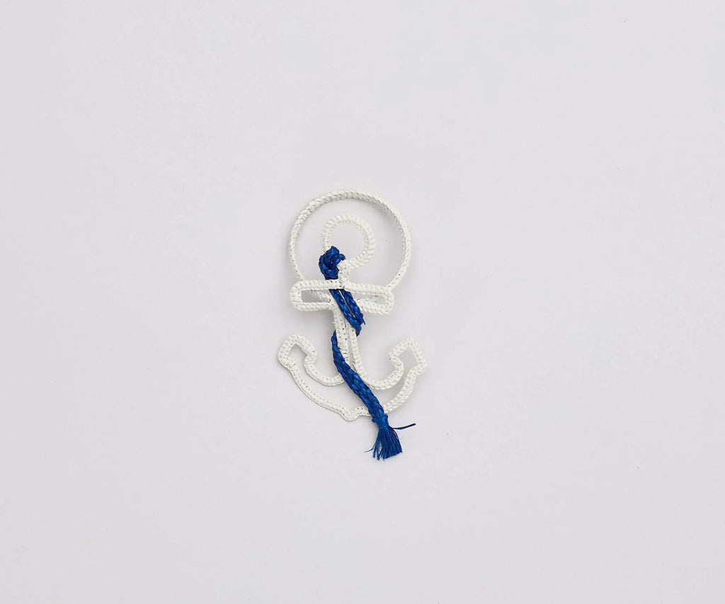 Nautical Anchor Napkin Rings – Coastal Table Decor, Handmade Raffia Napkin Holders, Set of 4 Blue and White Anchor Rings, Ocean Party Decor Payton James
