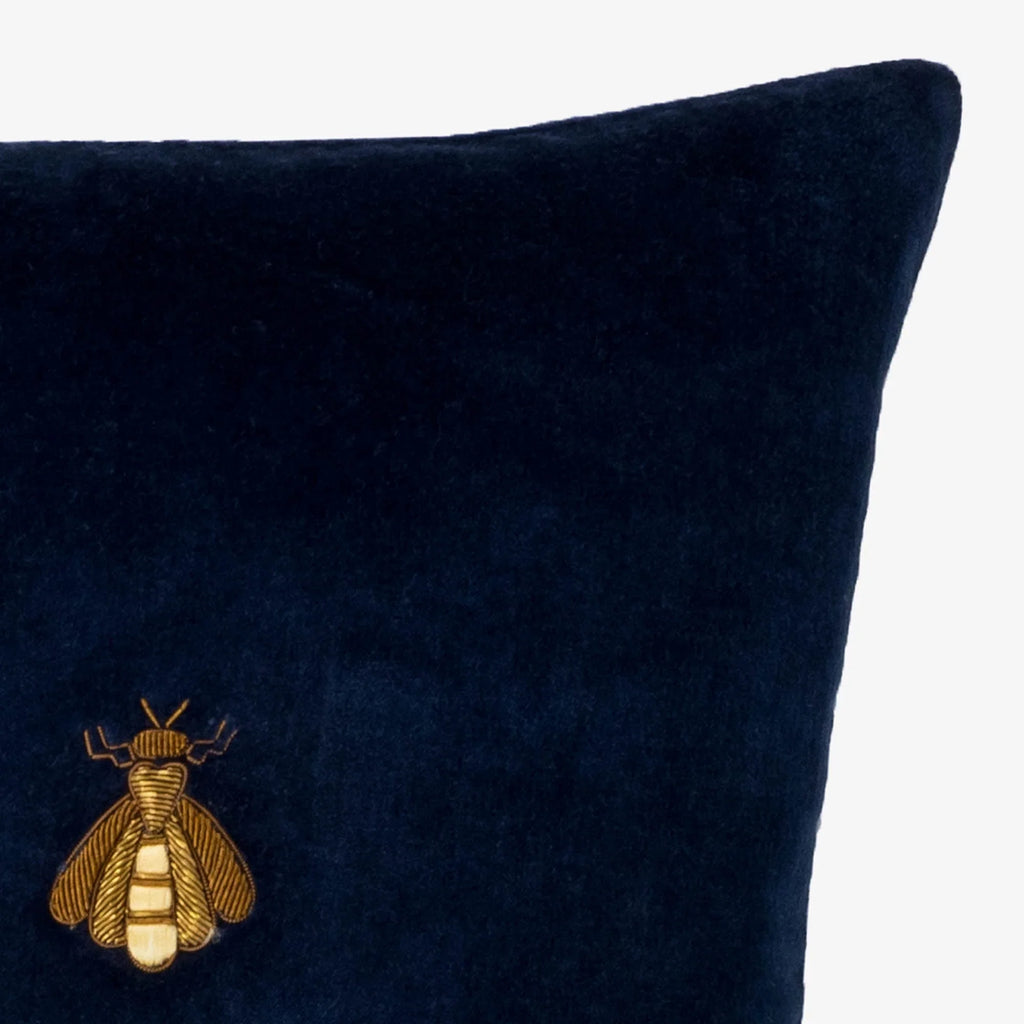 Navy Bee Silk Velvet Throw Pillow Cover 12" X 12"