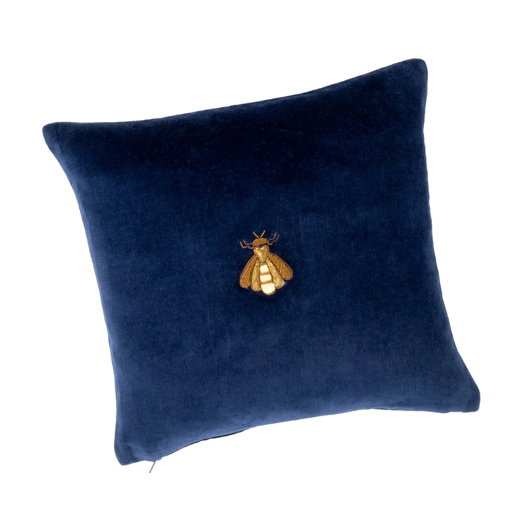 Navy Bee Silk Velvet Throw Pillow Cover 12" X 12"
