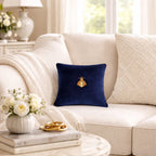 Navy Bee Silk Velvet Throw Pillow Cover 12" X 12"