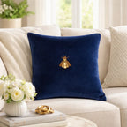 Navy Bee Silk Velvet Throw Pillow Cover 20 X 20