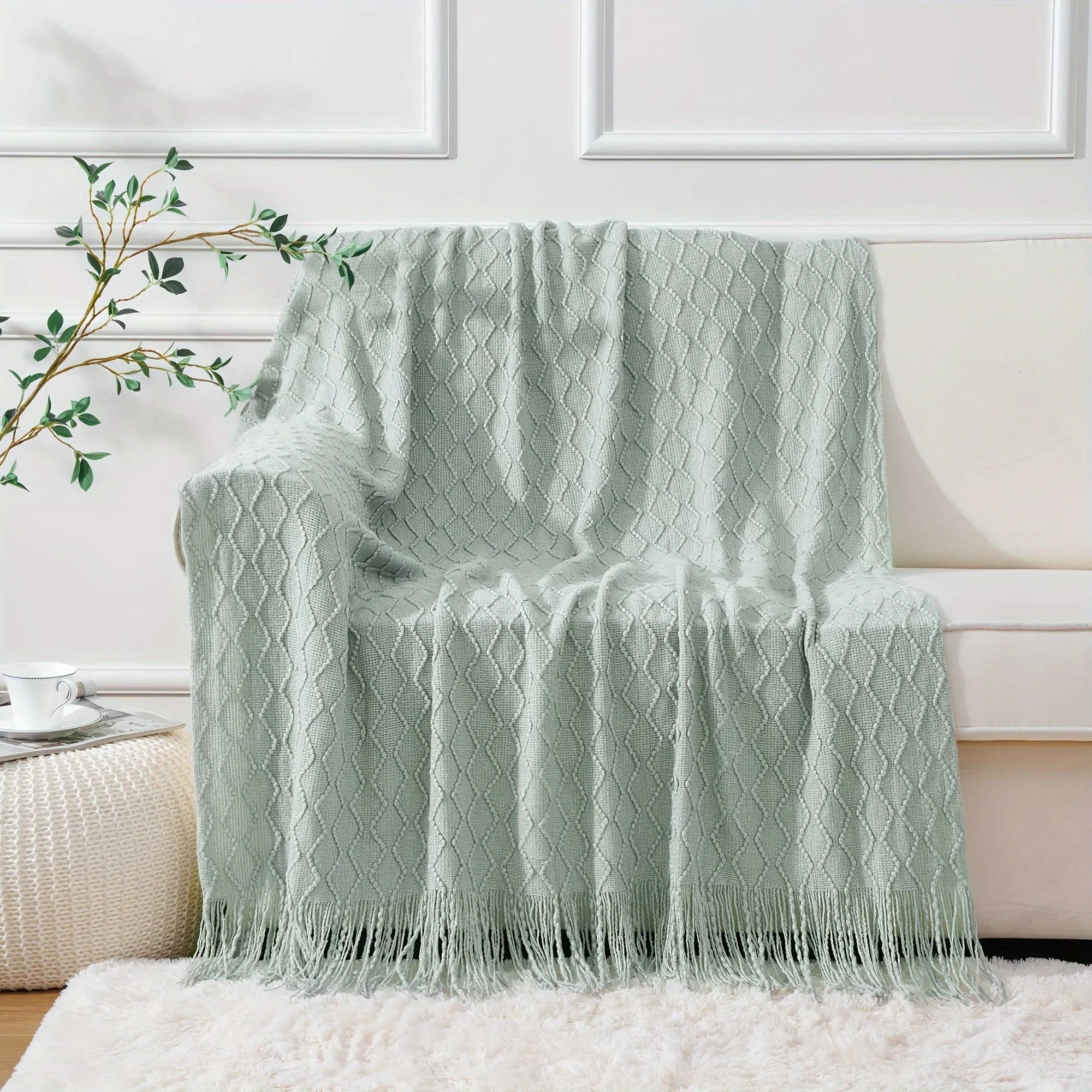 Navy Blue Throw Blanket for Couch, Soft Blue Blanket, Lightweight Decorative Navy Throw with Tassels for Chair Bed Sofa, 50"x60" House Of Avana