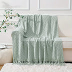 Navy blue throw blanket with tassels, soft woven fabric - House of Avana