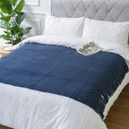 Navy blue throw blanket with tassels, soft woven fabric - House of Avana