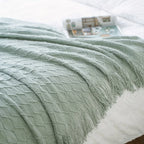 Navy blue throw blanket with tassels, soft woven fabric - House of Avana