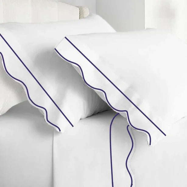 400TC Cotton Scallop Embroidery & Border Sateen Solid Sheet Set PushpLinen