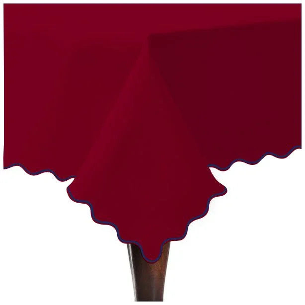 Scallop Embroidery Sateen Cotton Solid Table Cloth - Burgundy PushpLinen