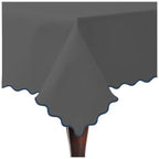 Scallop Embroidery Sateen Cotton Solid Table Cloth - Dark Grey PushpLinen