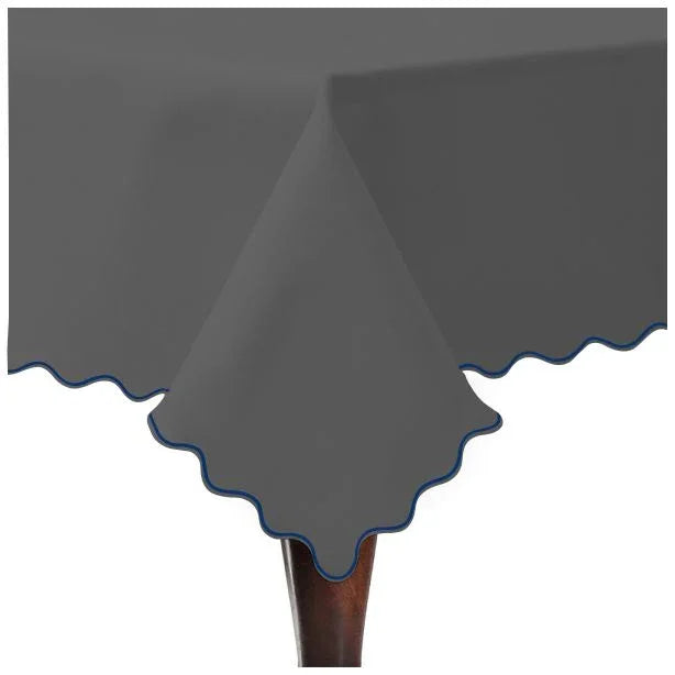 Scallop Embroidery Sateen Cotton Solid Table Cloth - Dark Grey PushpLinen