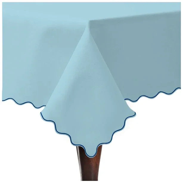 Scallop Embroidery Sateen Cotton Solid Table Cloth - Light Blue PushpLinen