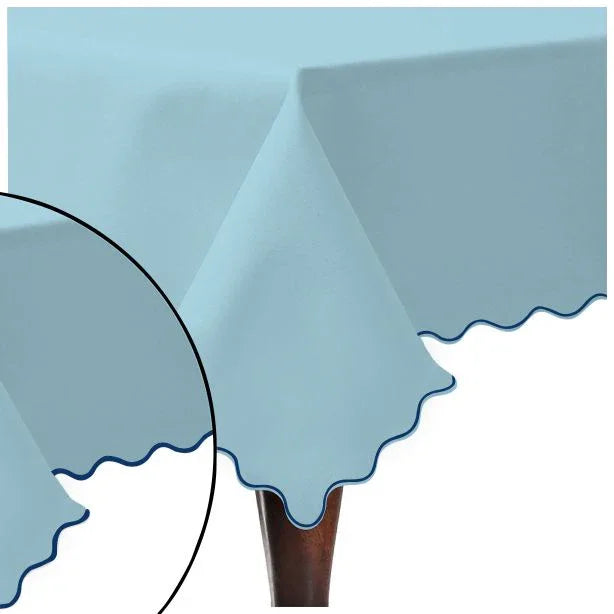 Scallop Embroidery Sateen Cotton Solid Table Cloth - Light Blue PushpLinen