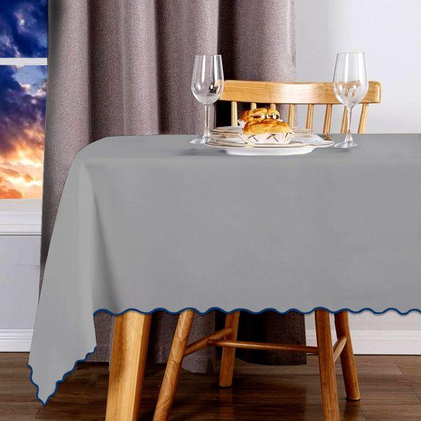Scallop Embroidery Sateen Cotton Solid Table Cloth - Light Grey PushpLinen