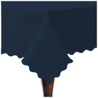 Scallop Embroidery Sateen Cotton Solid Table Cloth - Navy PushpLinen