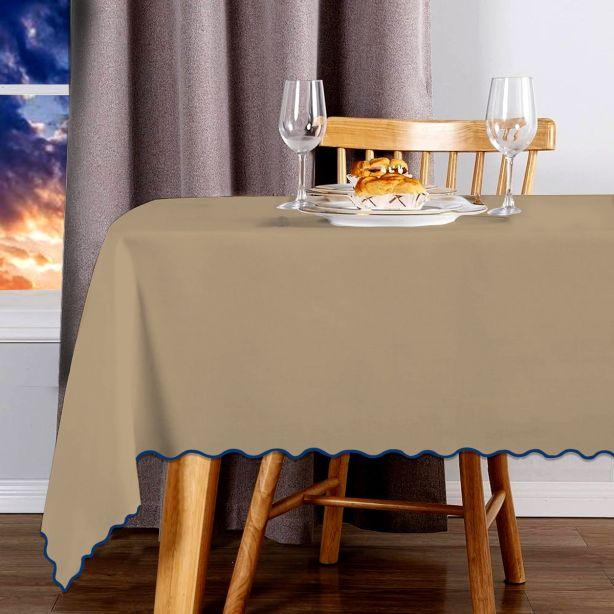 Scallop Embroidery Sateen Cotton Solid Table Cloth - Taupe PushpLinen