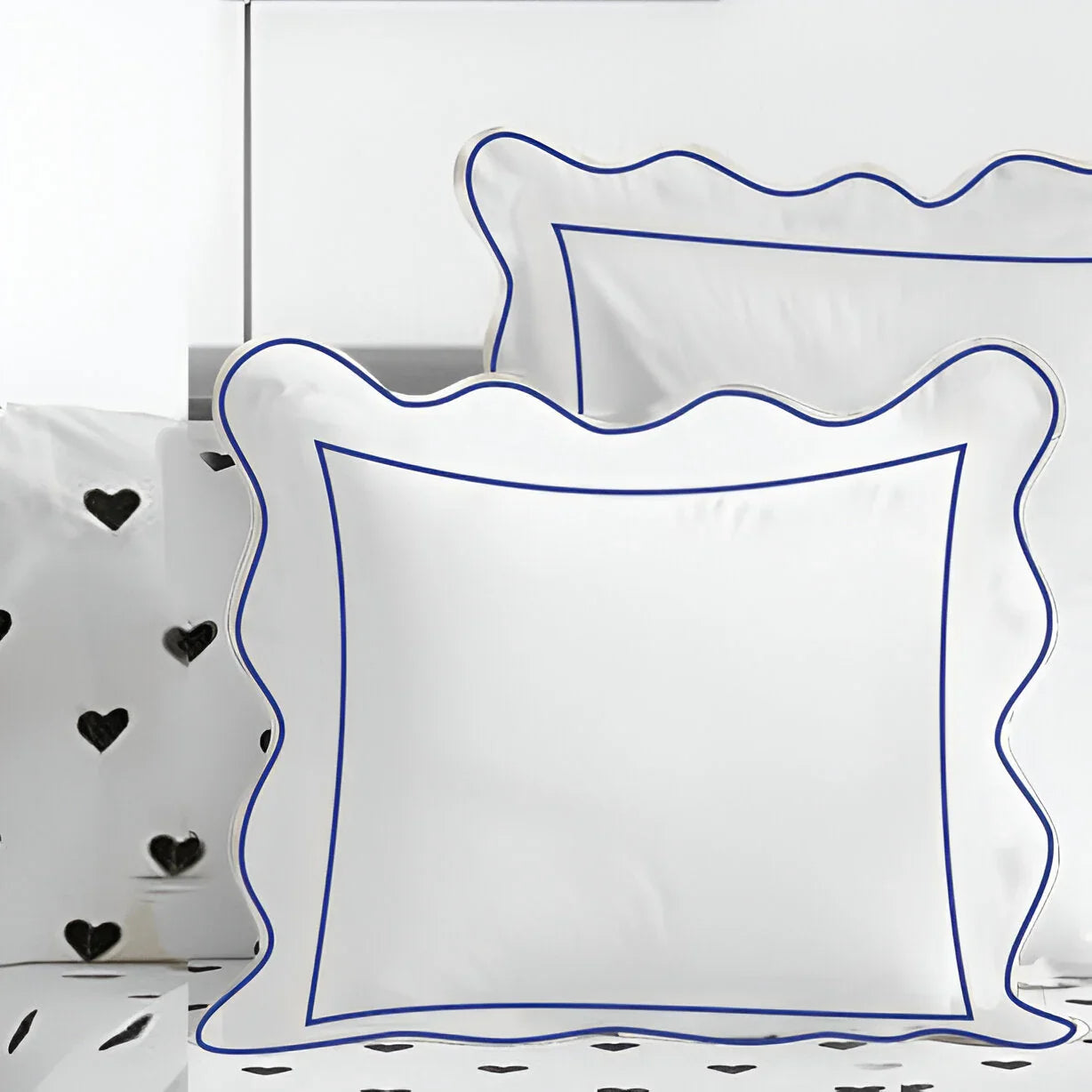 400TC Cotton Scallop Embroidery & Border Sateen Solid Euro Sham PushpLinen