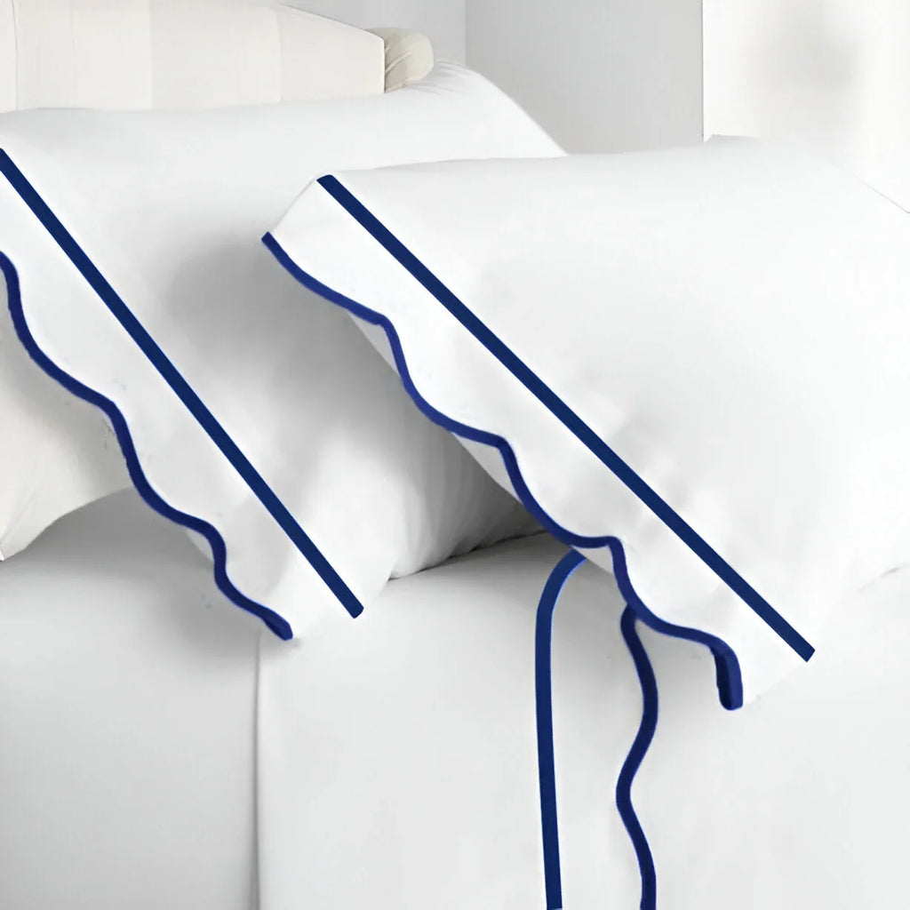 400TC Cotton Scallop Embroidery & Border Sateen Solid Pillowcases (Set Of 2) PushpLinen