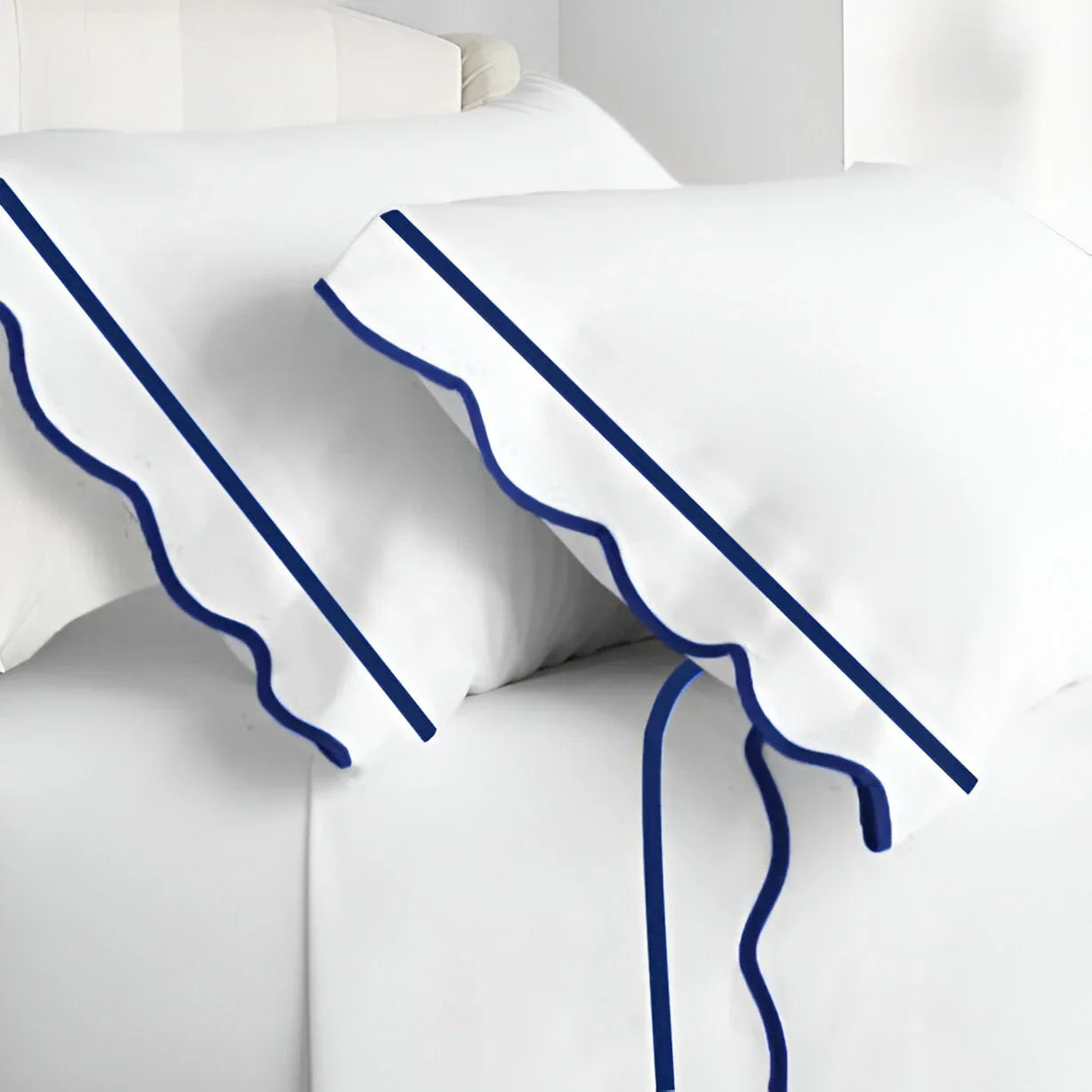 400TC Cotton Scallop Embroidery & Border Sateen Solid Pillowcases (Set Of 2) PushpLinen