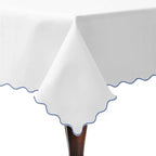 Scallop Embroidery Sateen Poly Cotton Solid Table Cloth PushpLinen