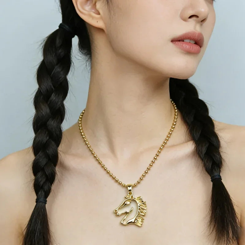 Necklace - Golden Copper Horse Pendant