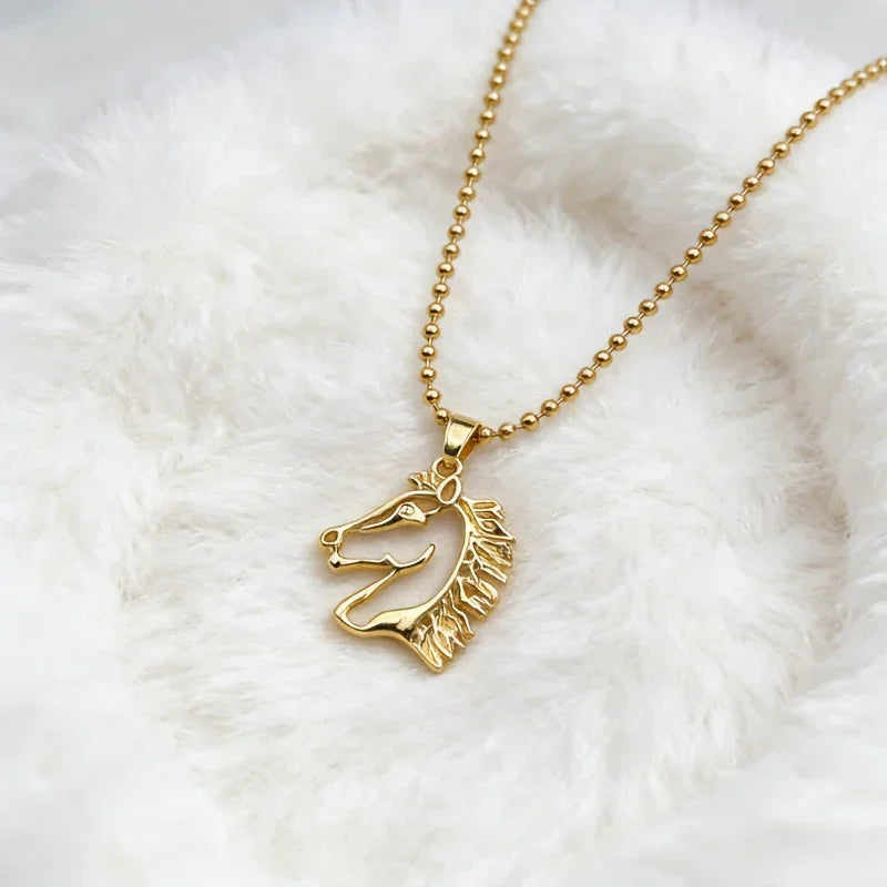 Necklace - Golden Copper Horse Pendant