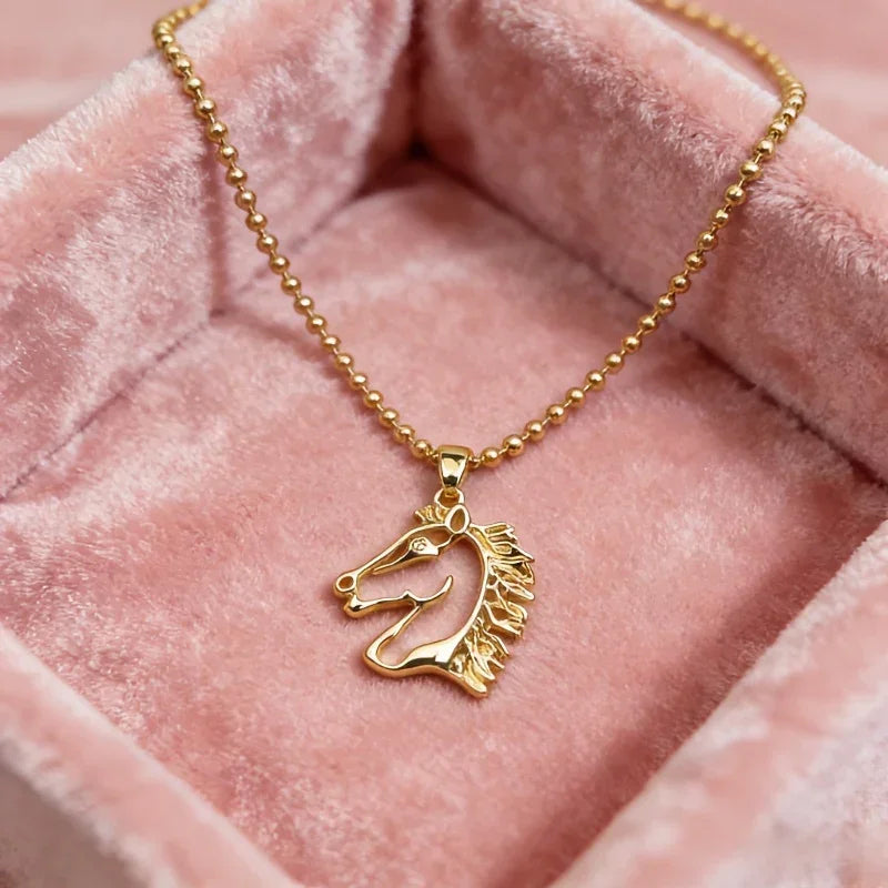 Necklace - Golden Copper Horse Pendant