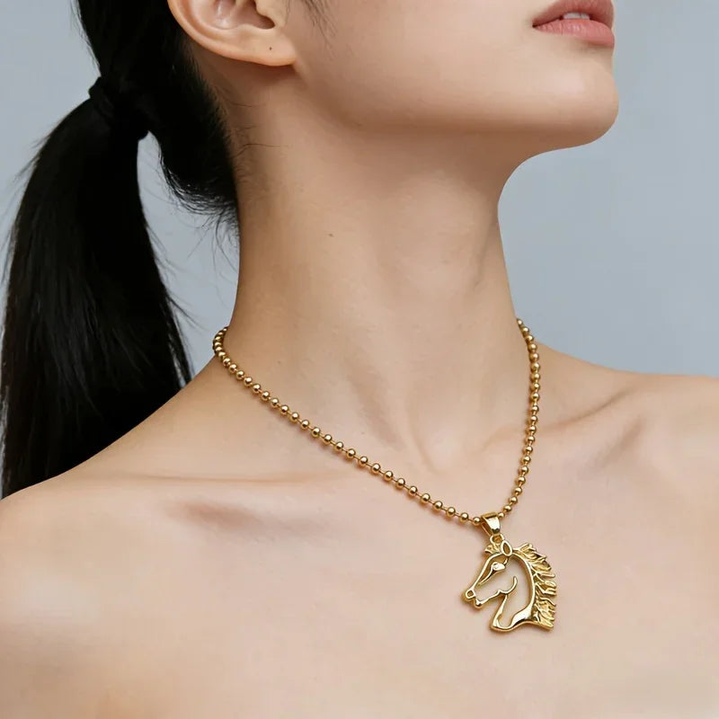Necklace - Golden Copper Horse Pendant