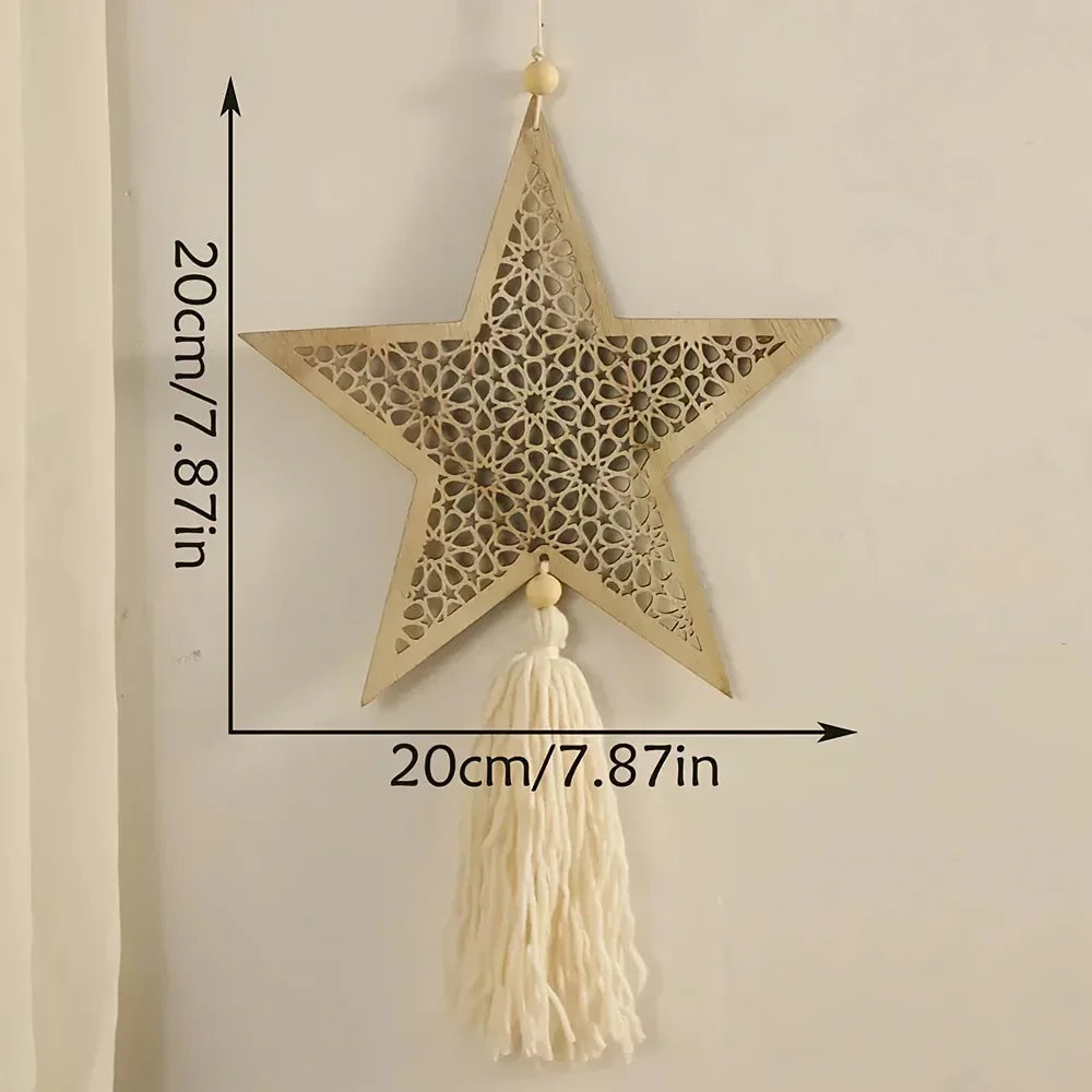 Necklace - Islamic Wooden Crescent Star Pendant