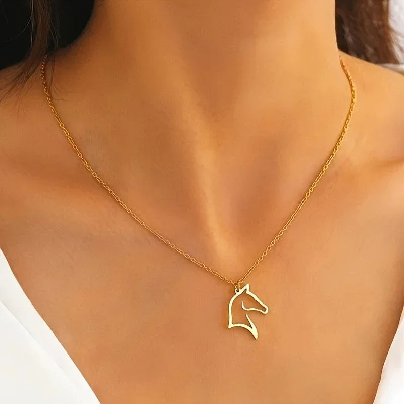 Necklace - Minimalist Metal Horse Head Pendant