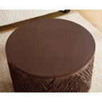 Set of 2 Nesting Coffee Table Woven Round Coffee Table with Storage Solid Wood Side Table for Small Spaces, Living Room, Bedroom, Office, Dark Brown/ Natural House Of Avana
