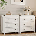 [Farmhouse 3-Drawer Nightstand] Farmhouse Style 3-Drawer Dresser Nightstand | White Engineered Wood Bedside Table with Stain-Resistant Finish, Compact 27" Height for Bedroom, Hallway & Entryway Storage, Sleek Design, Sturdy C House Of Avana