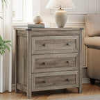 [Farmhouse 3-Drawer Nightstand] Farmhouse Style 3-Drawer Dresser Nightstand | White Engineered Wood Bedside Table with Stain-Resistant Finish, Compact 27" Height for Bedroom, Hallway & Entryway Storage, Sleek Design, Sturdy C House Of Avana [[SKU:HOA-END-402]]