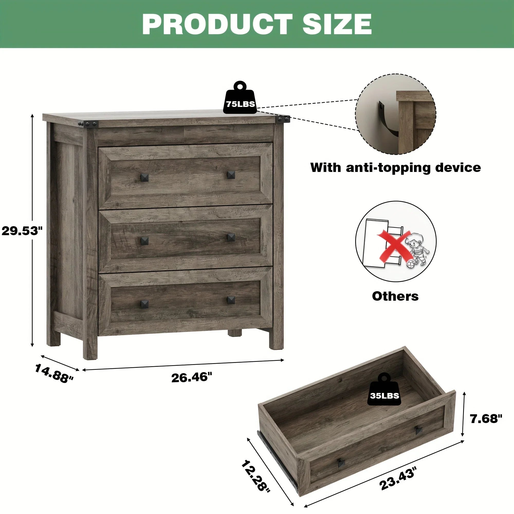 [Farmhouse 3-Drawer Nightstand] Farmhouse Style 3-Drawer Dresser Nightstand | White Engineered Wood Bedside Table with Stain-Resistant Finish, Compact 27" Height for Bedroom, Hallway & Entryway Storage, Sleek Design, Sturdy C House Of Avana