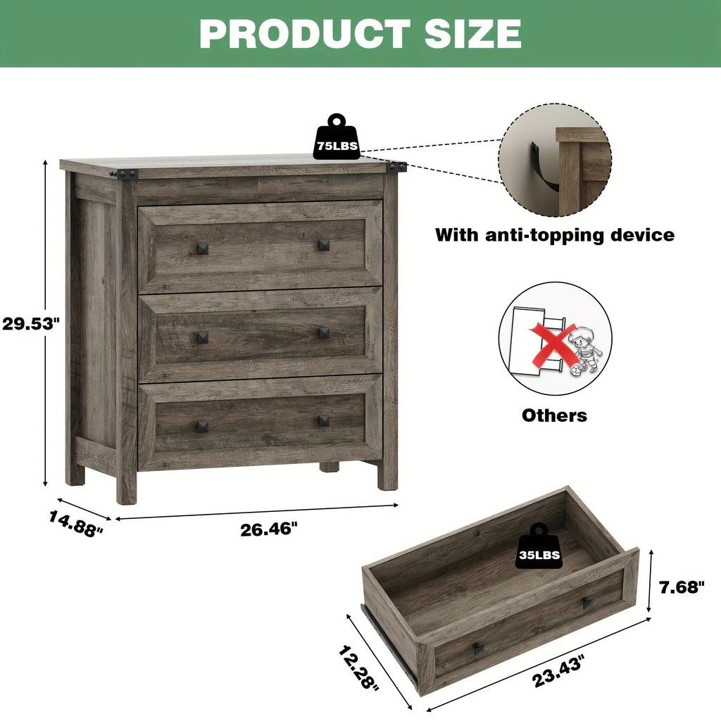 [Farmhouse 3-Drawer Nightstand] Farmhouse Style 3-Drawer Dresser Nightstand | White Engineered Wood Bedside Table with Stain-Resistant Finish, Compact 27" Height for Bedroom, Hallway & Entryway Storage, Sleek Design, Sturdy C House Of Avana [[SKU:HOA-END-402]]