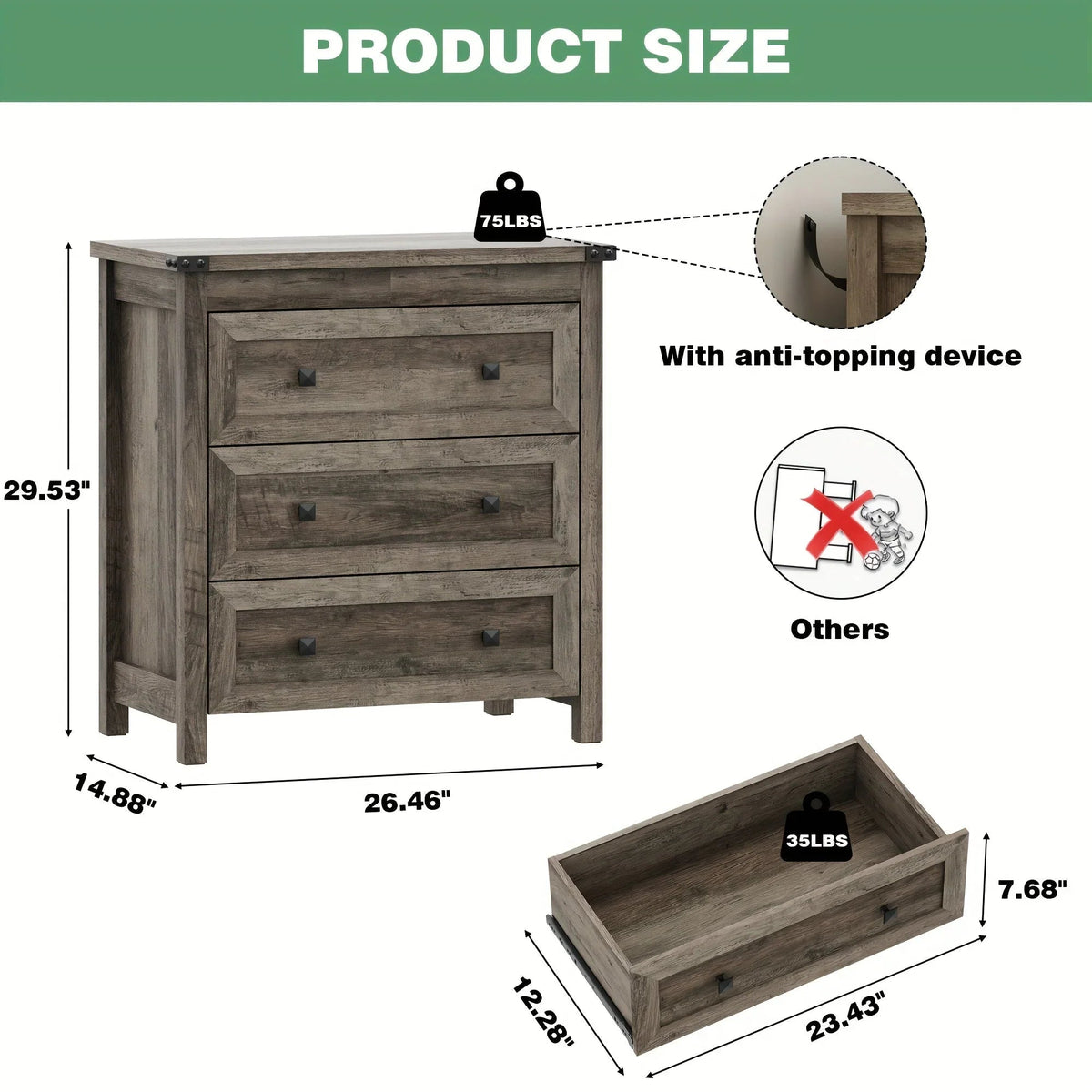 [Farmhouse 3-Drawer Nightstand] Farmhouse Style 3-Drawer Dresser Nightstand | White Engineered Wood Bedside Table with Stain-Resistant Finish, Compact 27" Height for Bedroom, Hallway & Entryway Storage, Sleek Design, Sturdy C House Of Avana [[SKU:HOA-END-402]]