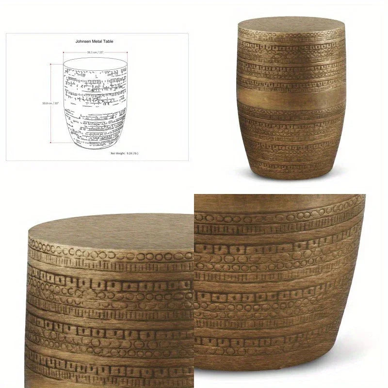 No Assembly Required Tribal Accent Table - Antique Golden Side End Table, Compact Living Room Furniture, Durable Metal Construction for Modern or Traditional Decor House Of Avana