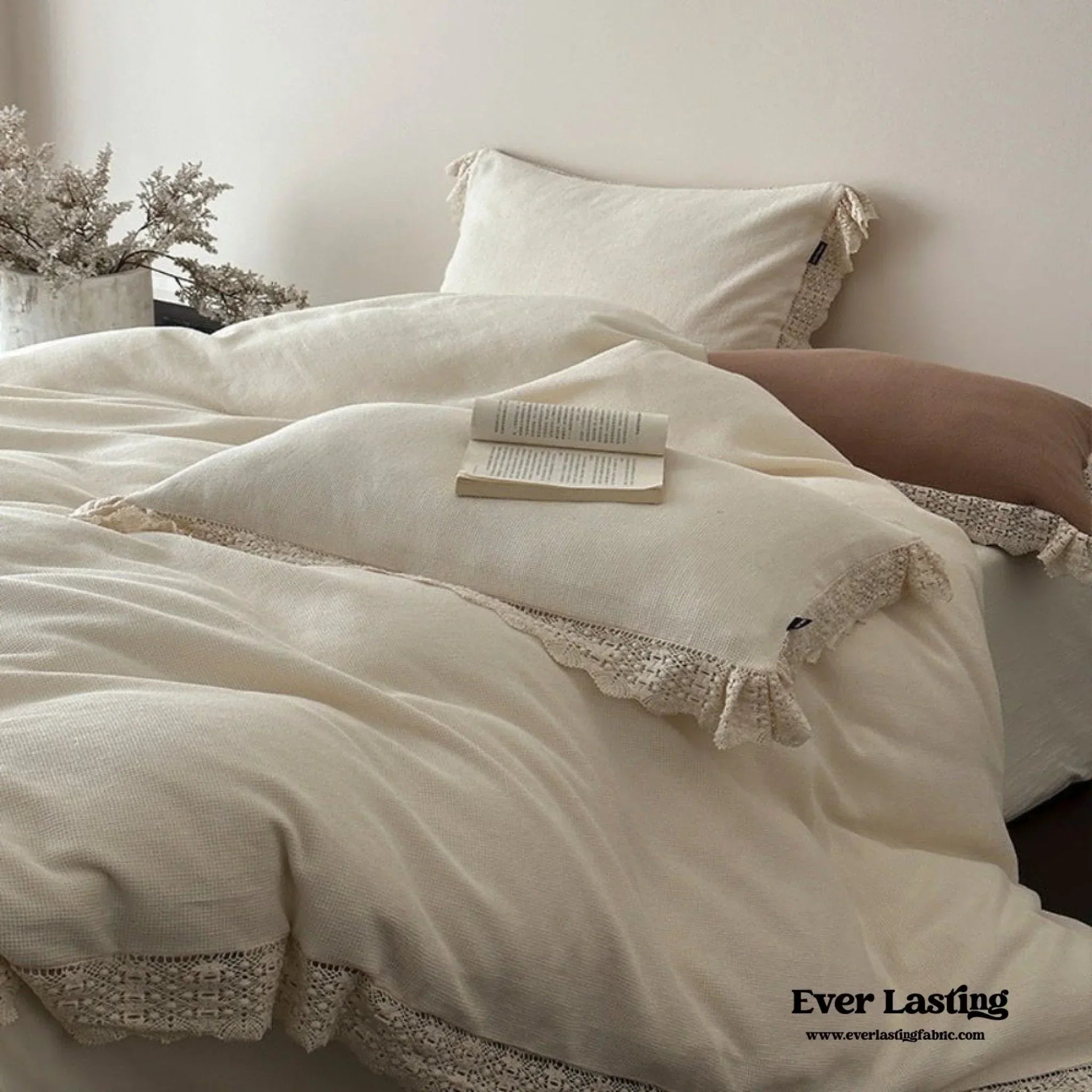 Nora Lace Double Gauze Ruffle Bedding Set / Beige Ever Lasting