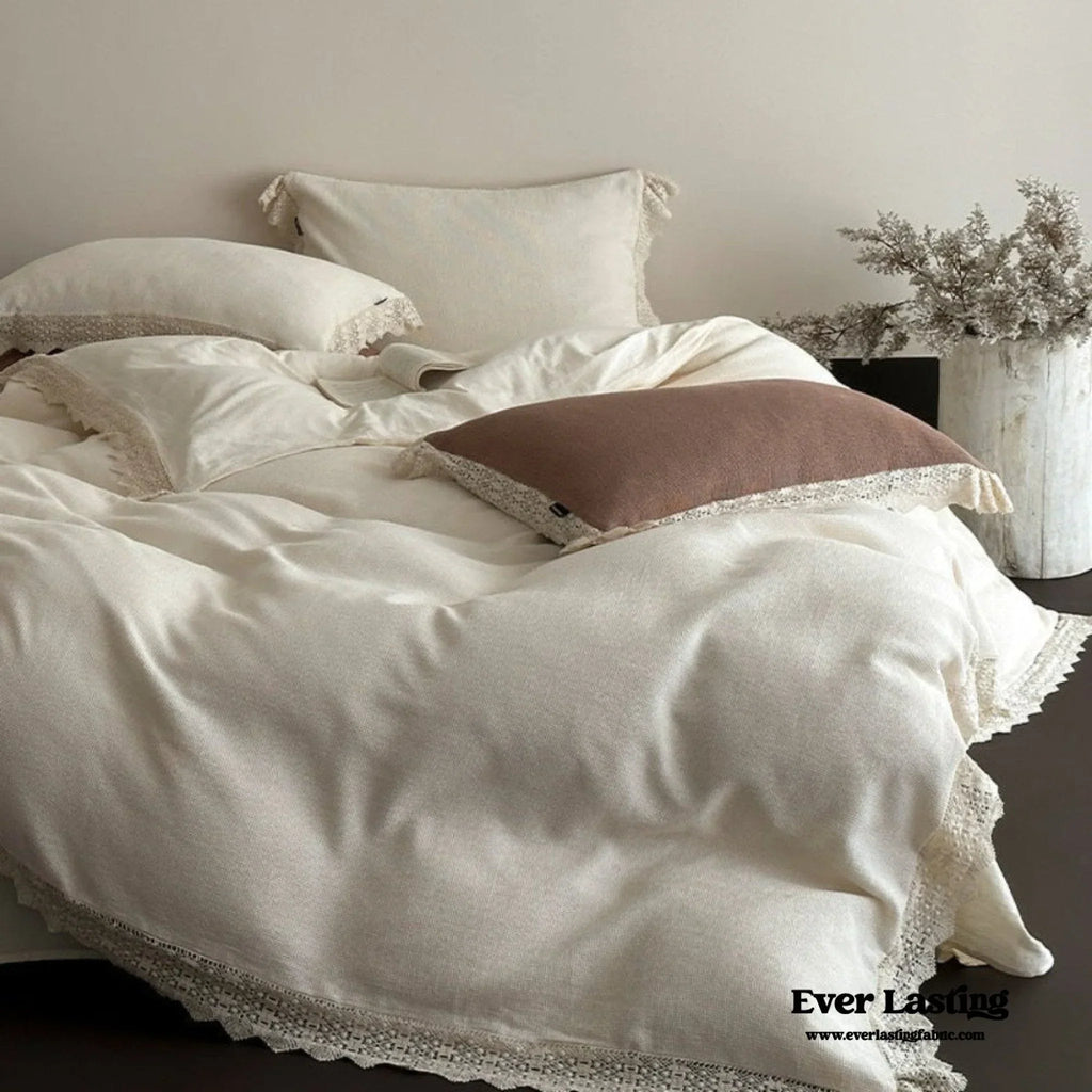 Nora Lace Double Gauze Ruffle Bedding Set / Brown Ever Lasting