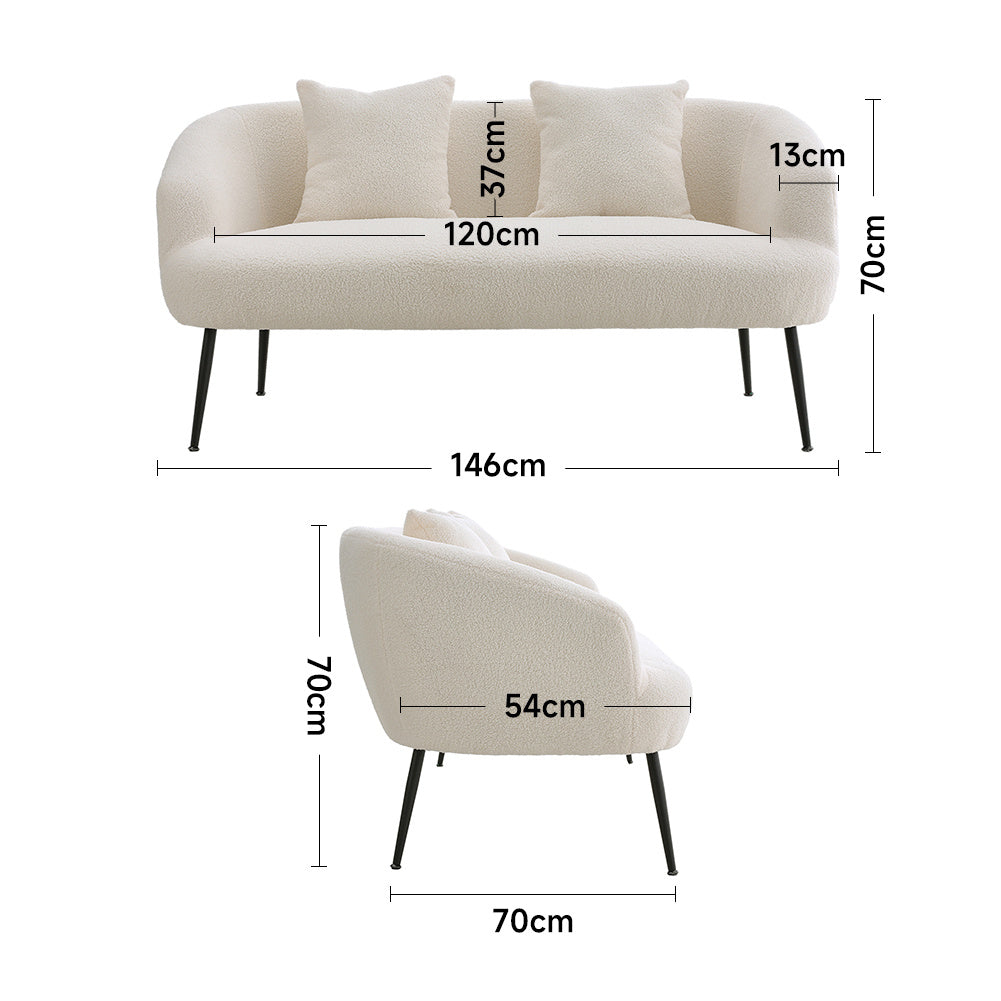 1pc Nordic Two-seater Sofa with 2 Throw Pillows, Small Bedroom Living Room Simple Lazy Sofa with Armrests, Home Lounge Sofa Chair, White House Of Avana