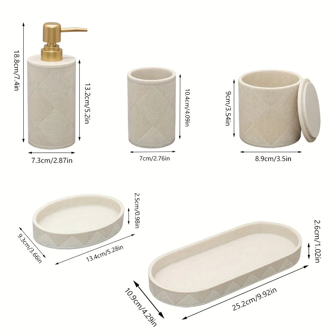 Nordic Modern Beige Bathroom Set - Complete Shower & Sink Organizer Kit with Toothbrush Holder, Soap Dispenser-Compatible Tray, Durable Beige Storage Compartments for Countertop - Minimalist Scandinavian Style (No Assembly Re House Of Avana
