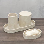 Nordic Modern Beige Bathroom Set - Complete Shower & Sink Organizer Kit with Toothbrush Holder, Soap Dispenser-Compatible Tray, Durable Beige Storage Compartments for Countertop - Minimalist Scandinavian Style (No Assembly Re House Of Avana