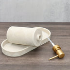 Nordic Modern Beige Bathroom Set - Complete Shower & Sink Organizer Kit with Toothbrush Holder, Soap Dispenser-Compatible Tray, Durable Beige Storage Compartments for Countertop - Minimalist Scandinavian Style (No Assembly Re House Of Avana