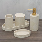 Nordic Modern Beige Bathroom Set - Complete Shower & Sink Organizer Kit with Toothbrush Holder, Soap Dispenser-Compatible Tray, Durable Beige Storage Compartments for Countertop - Minimalist Scandinavian Style (No Assembly Re House Of Avana