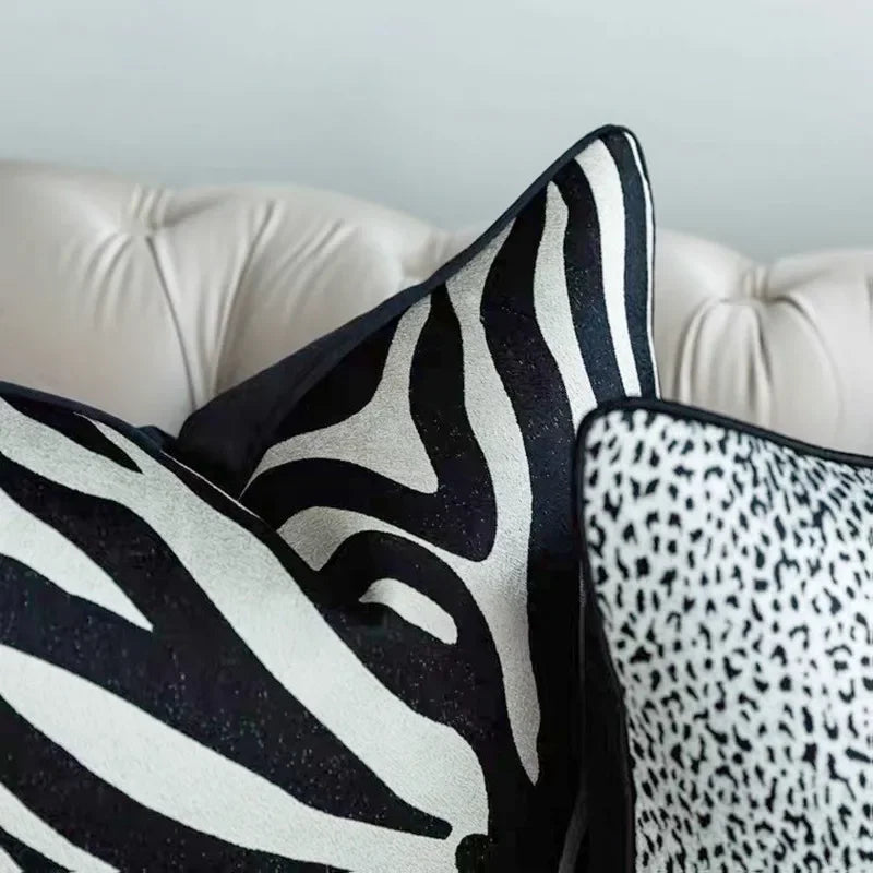 Black and gold zebra plaid throw pillow, luxurious Nordic design - House of Avana