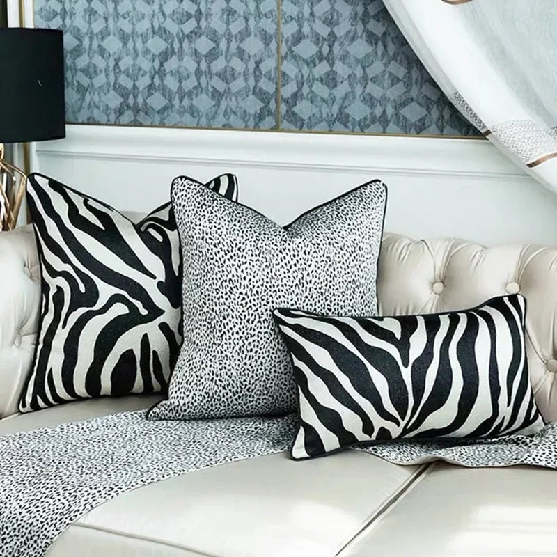 Black and gold zebra plaid throw pillow, luxurious Nordic design - House of Avana