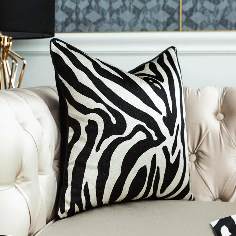 Black and gold zebra plaid throw pillow, luxurious Nordic design - House of Avana