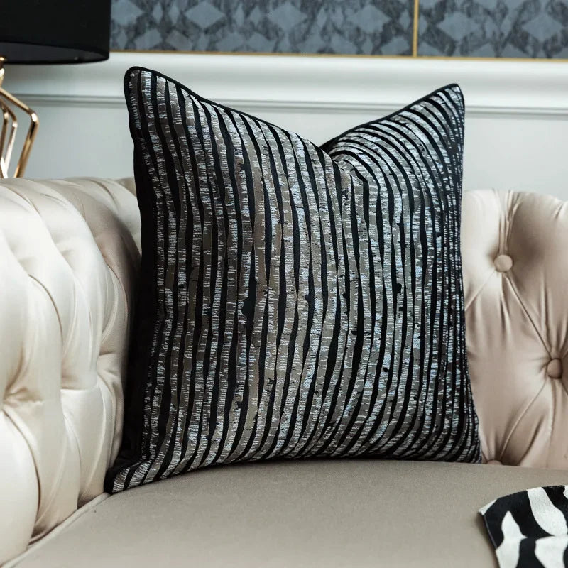 Black and gold zebra plaid throw pillow, luxurious Nordic design - House of Avana
