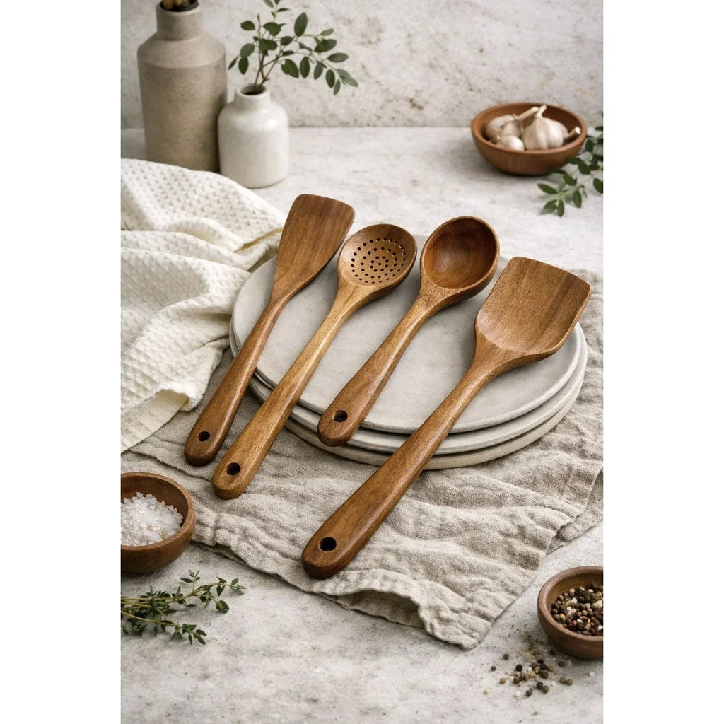 Nosara Teak Wood Kitchen Utensil Set – Natural Wooden Cooking Tools