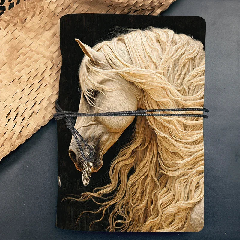 Notebook - White Horse Pattern Leather 80 Sheets
