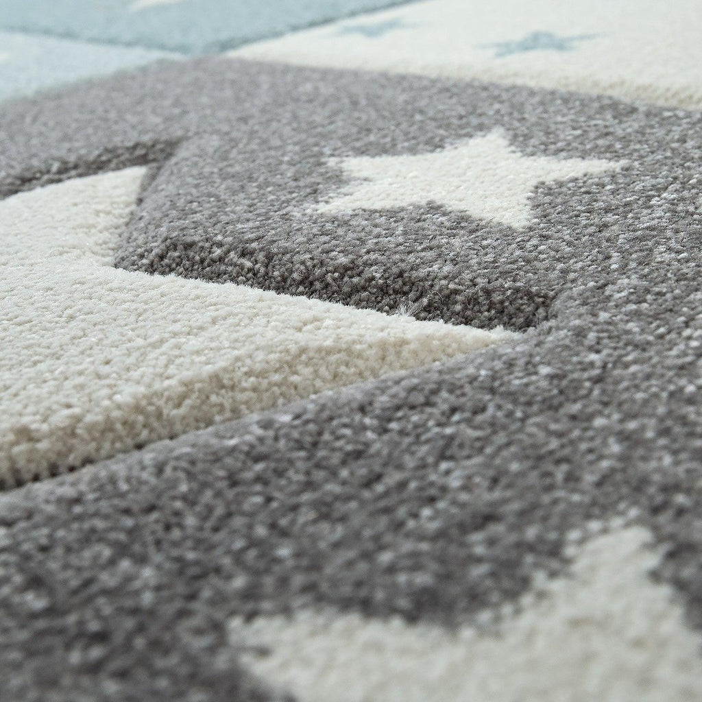 Nursery Rug Cosmo Checkered with Stars in Pastel Blue White RugYourHome