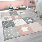 Nursery Rug Cosmo Checkered with Stars in Pastel Pink White RugYourHome